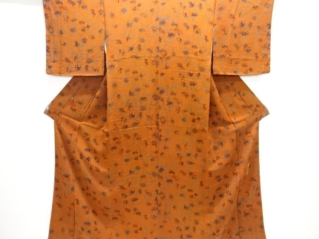 赤城右堂作　縮緬地草木型染花鳥模様小紋着物